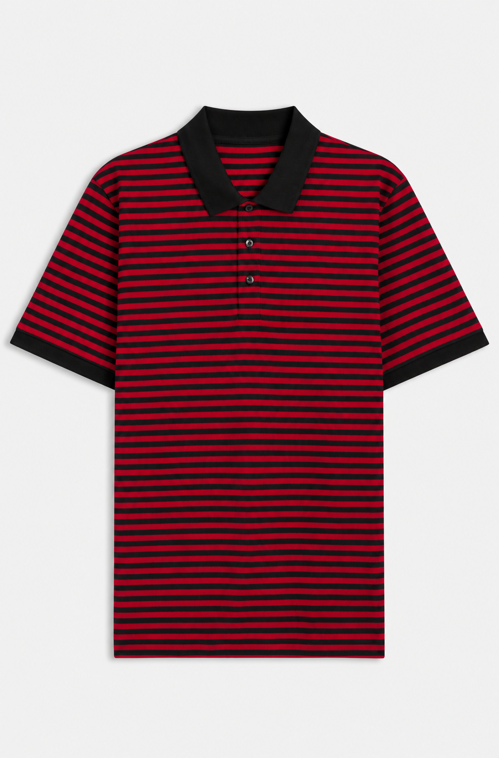 Cotton-piqué polo shirt with horizontal stripe - Black / Red