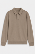 Relaxed-fit polo sweatshirt in French Terry - Light Brown