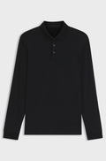 Long-sleeved polo shirt in interlock cotton with logo - Black