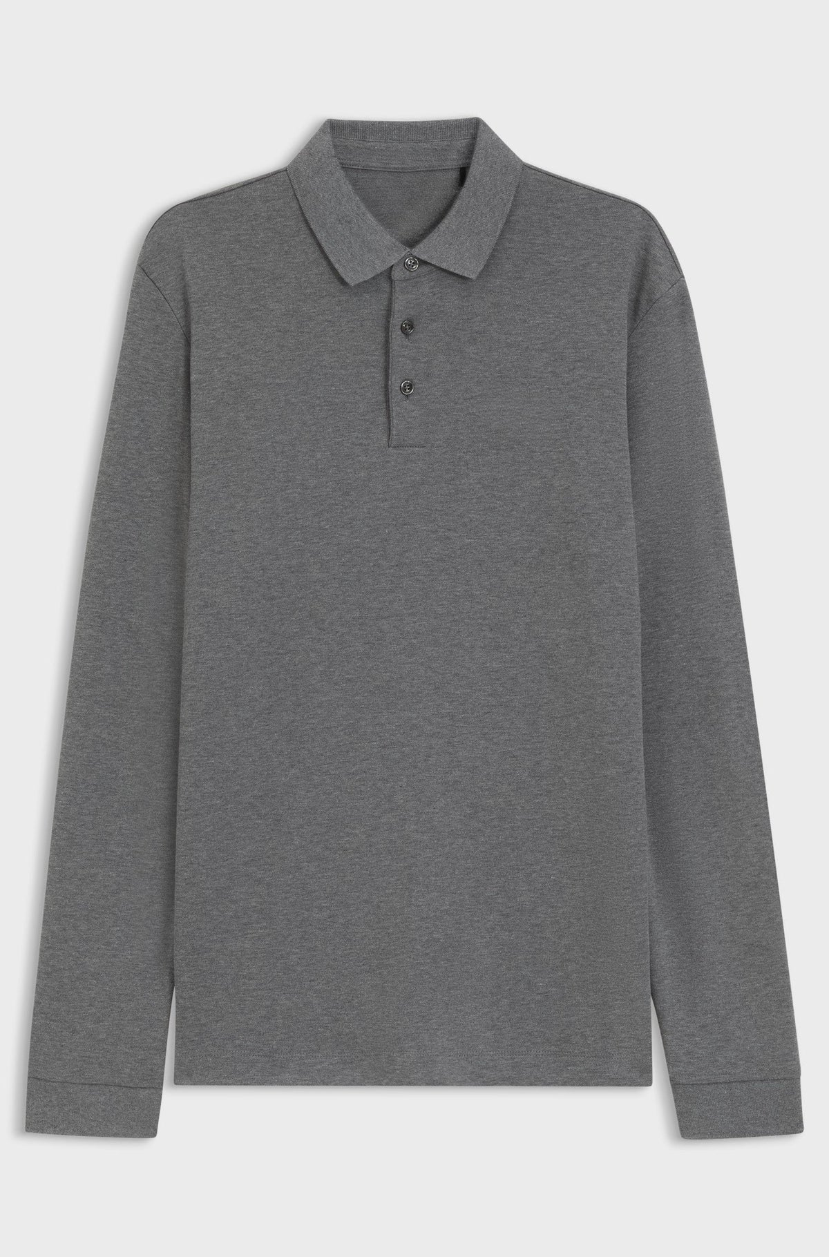 Long-sleeved polo shirt in interlock cotton with logo - Grey