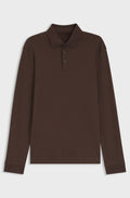 Long-sleeved polo shirt in interlock cotton with logo - Dark Brown