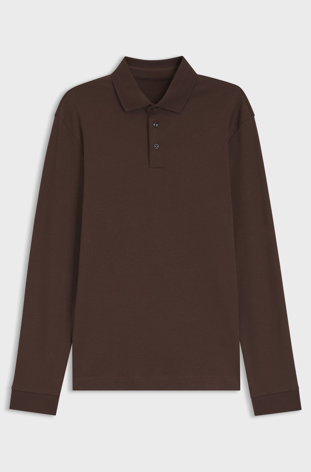 Long-sleeved polo shirt in interlock cotton with logo - Dark Brown