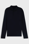 Long-sleeved polo shirt in interlock cotton with logo - Dark Blue