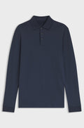 Long-sleeved polo shirt in interlock cotton with logo - Dark Blue