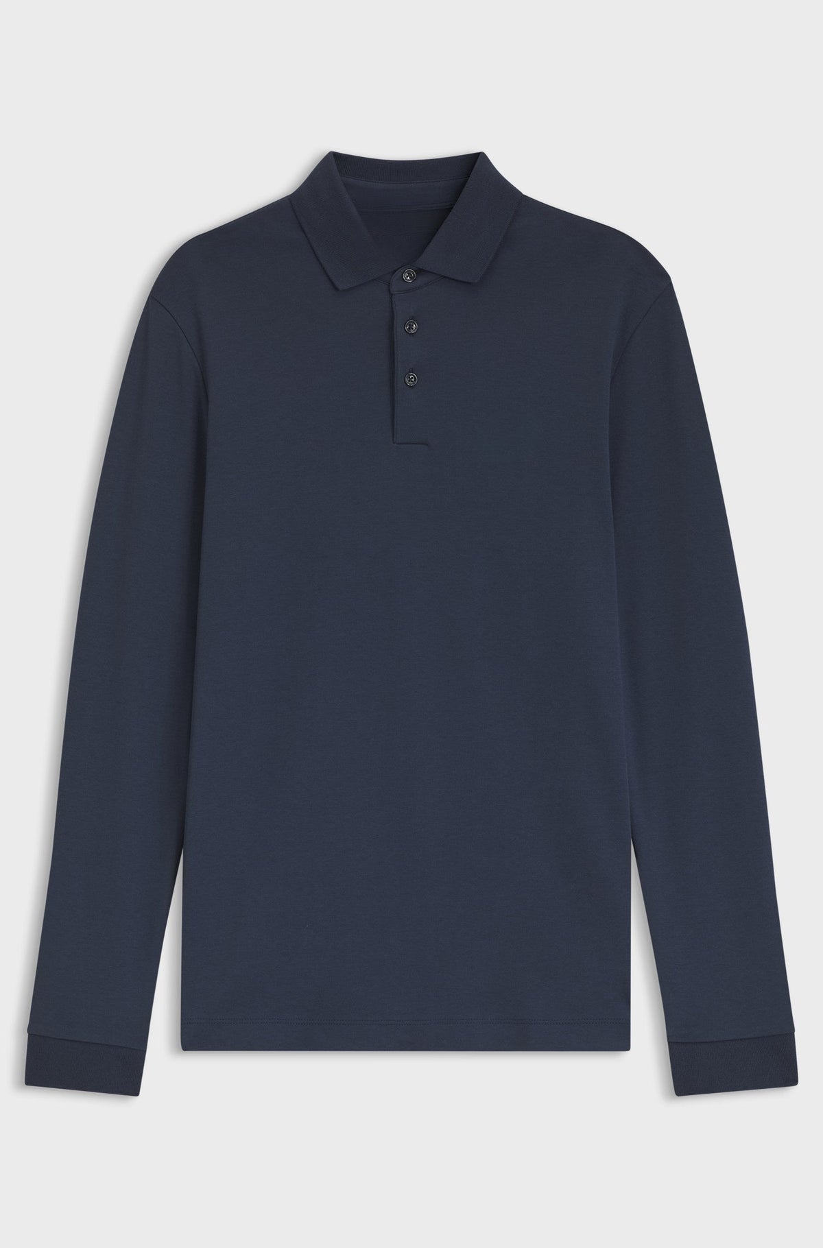 Long-sleeved polo shirt in interlock cotton with logo - Dark Blue