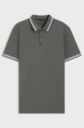 Cotton piqué polo shirt with logo details - Grey
