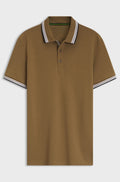 Cotton piqué polo shirt with logo details - Brown