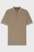 Cotton piqué polo shirt with logo details - Beige