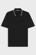 Slim-fit polo shirt in cotton with striped collar - Black