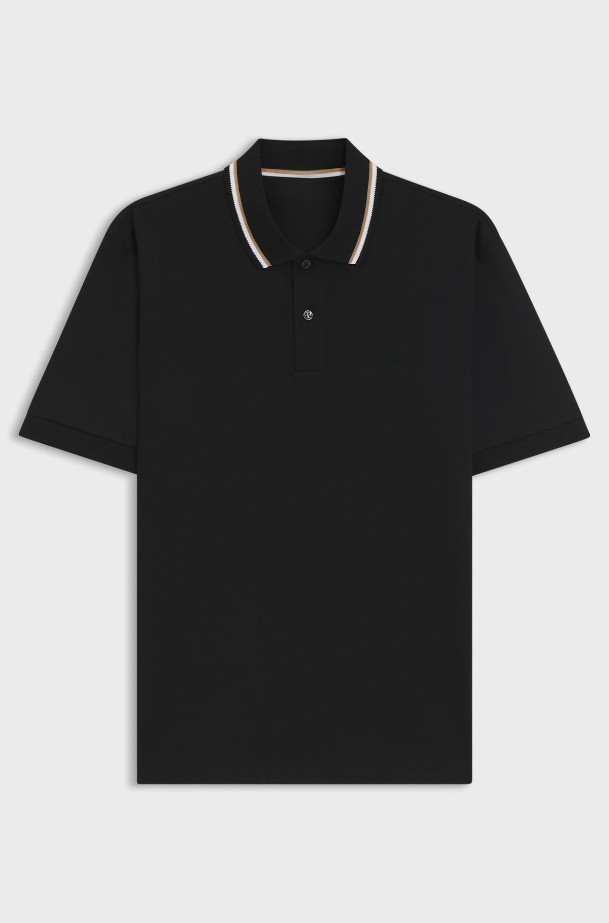 Slim-fit polo shirt in cotton with striped collar - Black