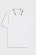 Slim-fit polo shirt in cotton with striped collar - White