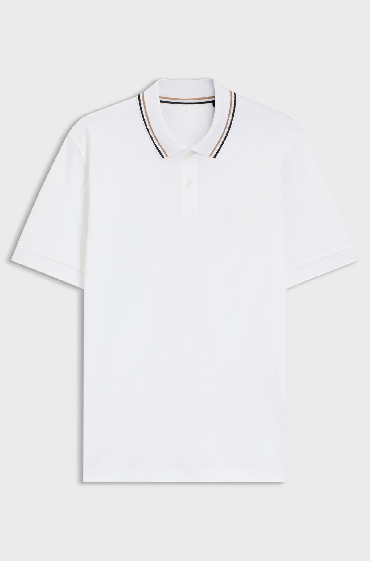 Slim-fit polo shirt in cotton with striped collar - White
