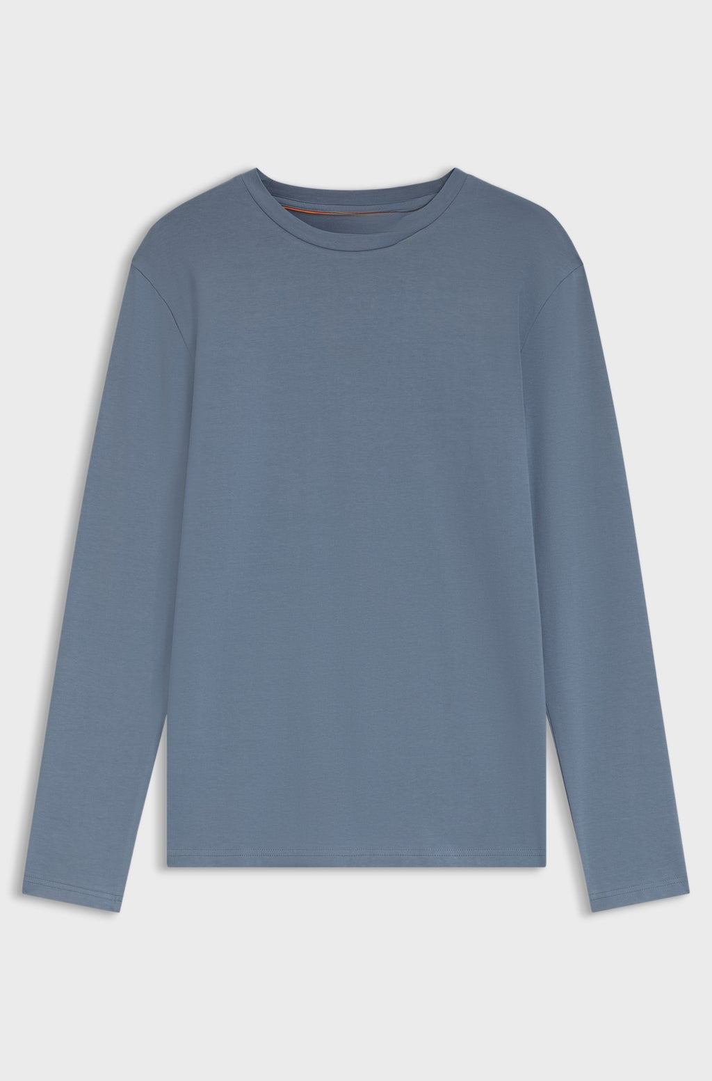 Regular-fit long-sleeve crew-neck tee in stretch cotton - Blue