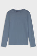 Regular-fit long-sleeve crew-neck tee in stretch cotton - Blue