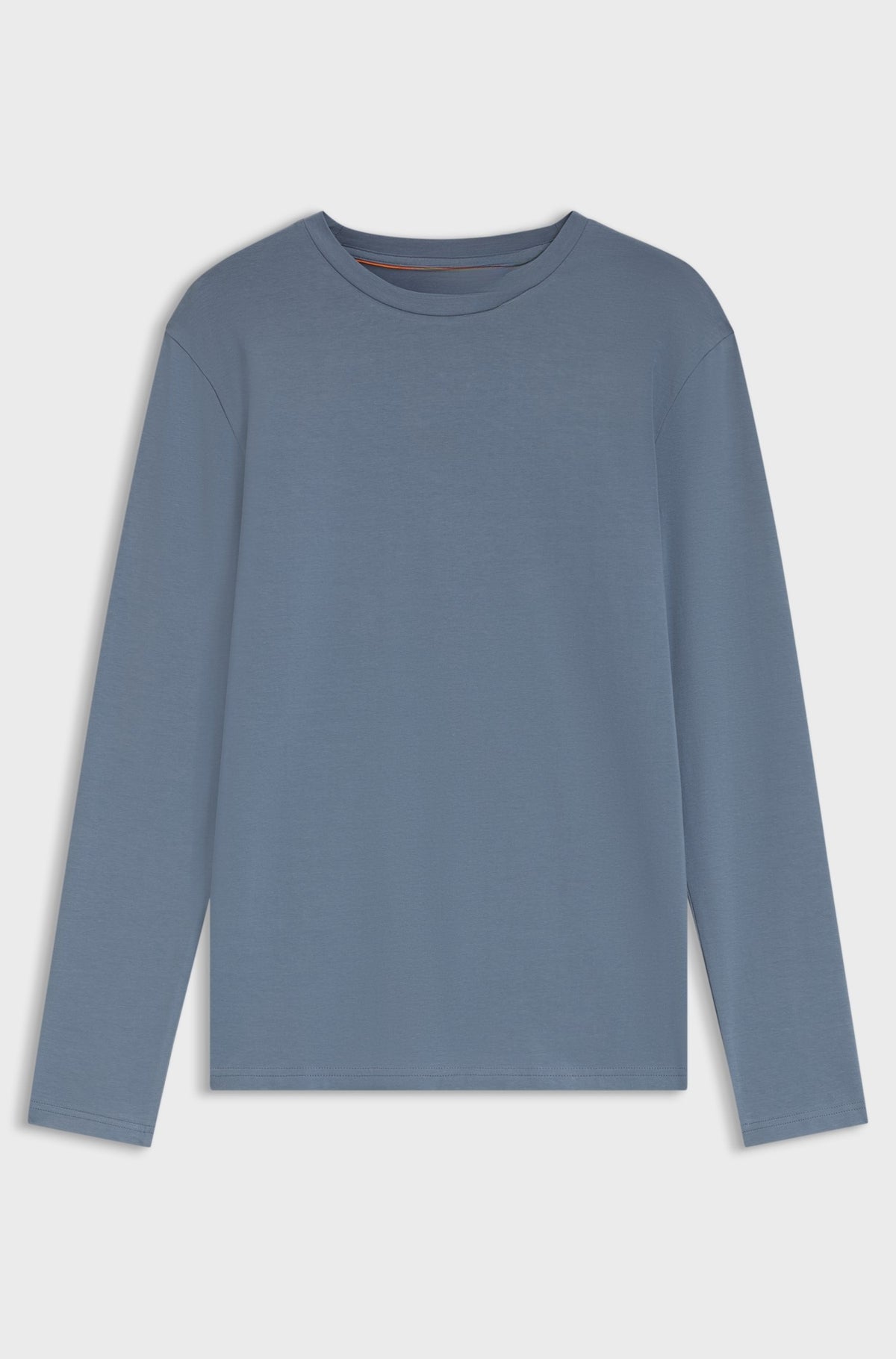 Regular-fit long-sleeve crew-neck tee in stretch cotton - Blue