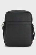 Textured recycled-leather reporter bag with adjustable strap - Black