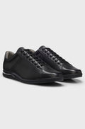 Lace-up leather trainers with odour-control lining - Black