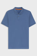 Stretch-cotton slim-fit polo shirt with logo patch - Blue