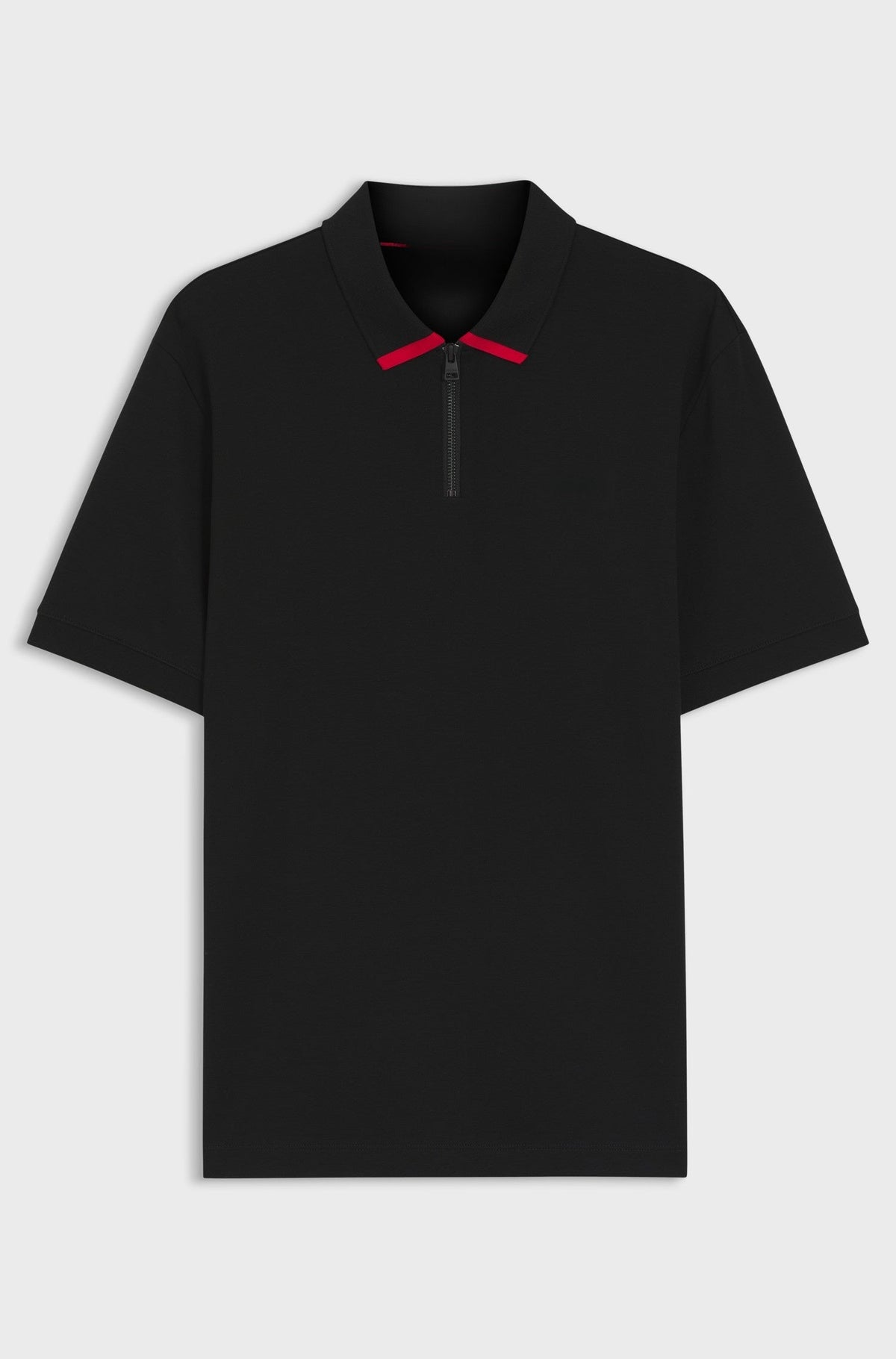Cotton piqué polo shirt with zip neckline - Black
