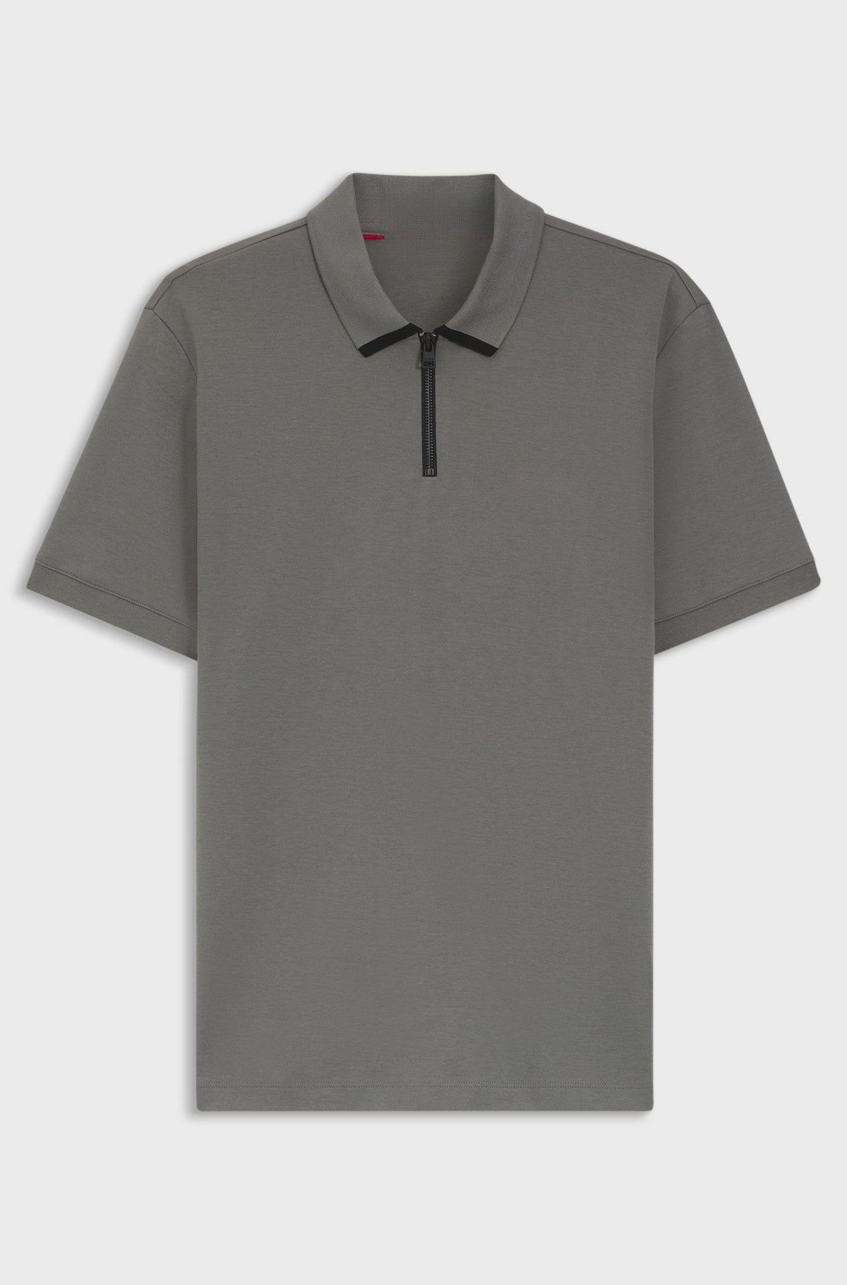 Cotton piqué polo shirt with zip neckline - Dark Grey