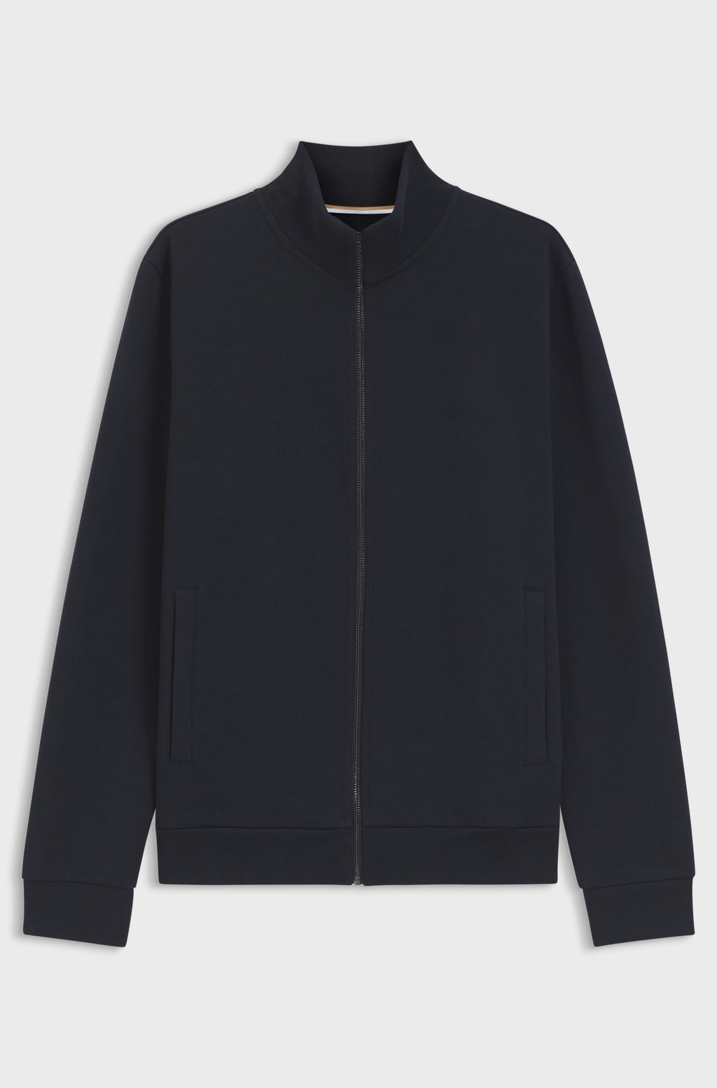 Zip-neck sweatshirt in soft interlock cotton blend - Dark Blue