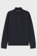 Zip-neck sweatshirt in soft interlock cotton blend - Dark Blue