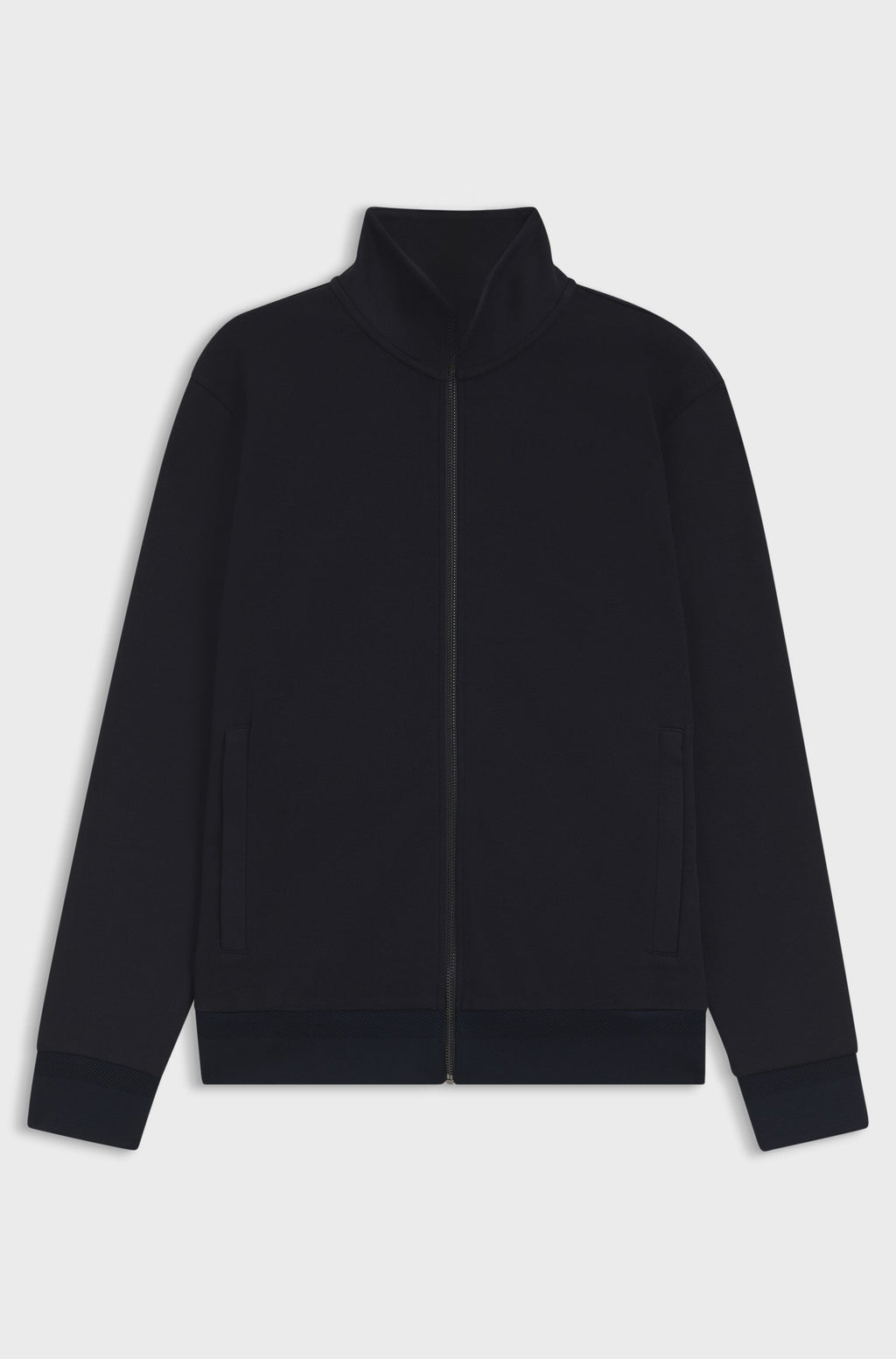 Zip-front sweatshirt in mercerised stretch-cotton piqué - Dark Blue