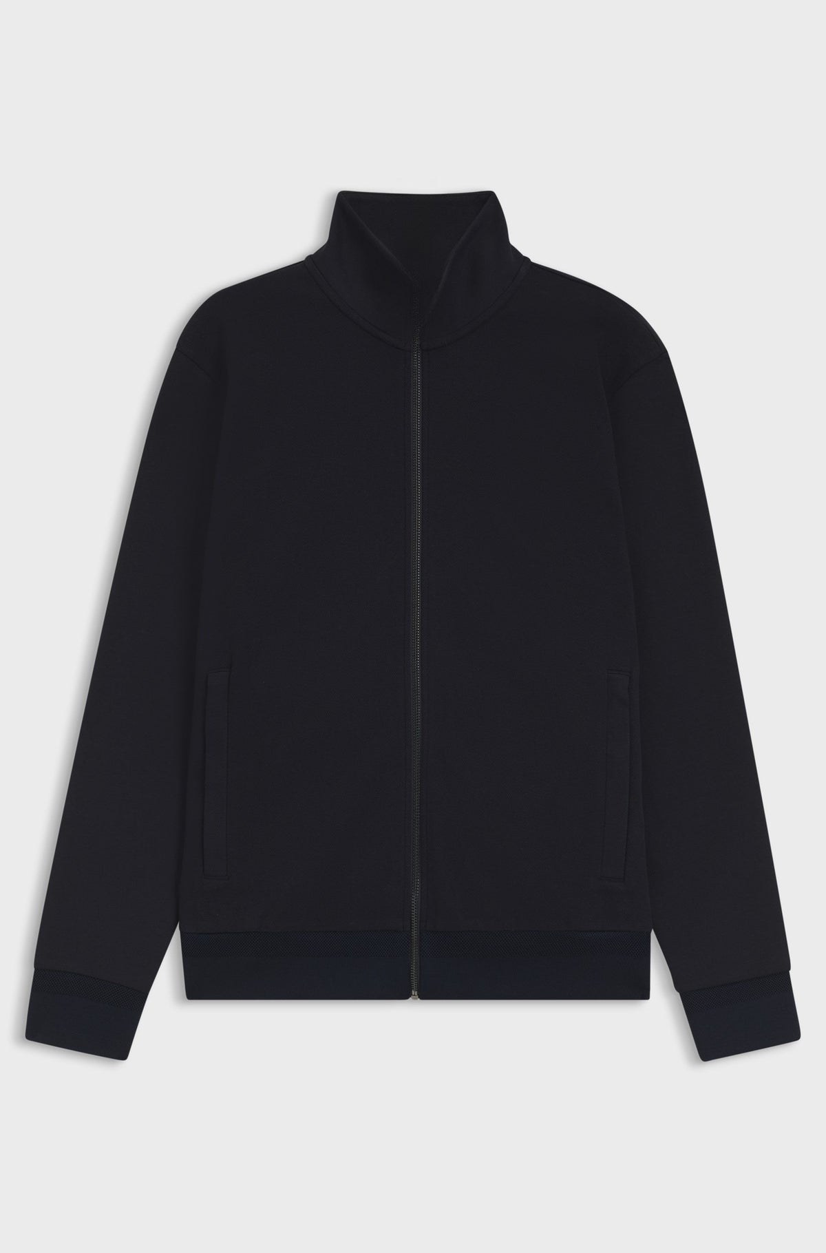 Zip-front sweatshirt in mercerised stretch-cotton piqué - Dark Blue