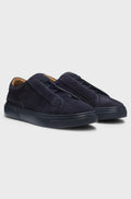 Italian suede trainers with elastic lacing - Dark Blue