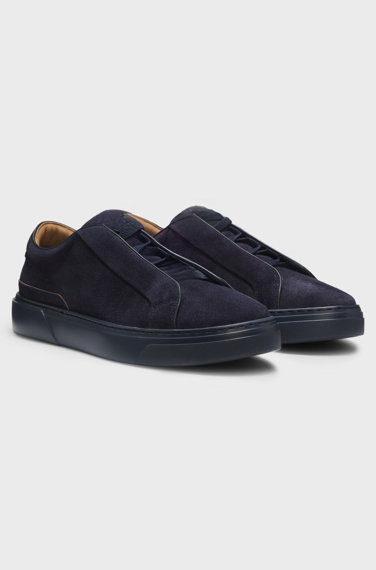 Italian suede trainers with elastic lacing - Dark Blue