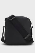 Compact grained faux-leather reporter bag with stripe trim - Black