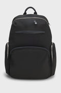 Durable nylon backpack with many pockets and leather trims - Black