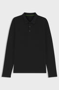Long-sleeved cotton piqué polo shirt - Black