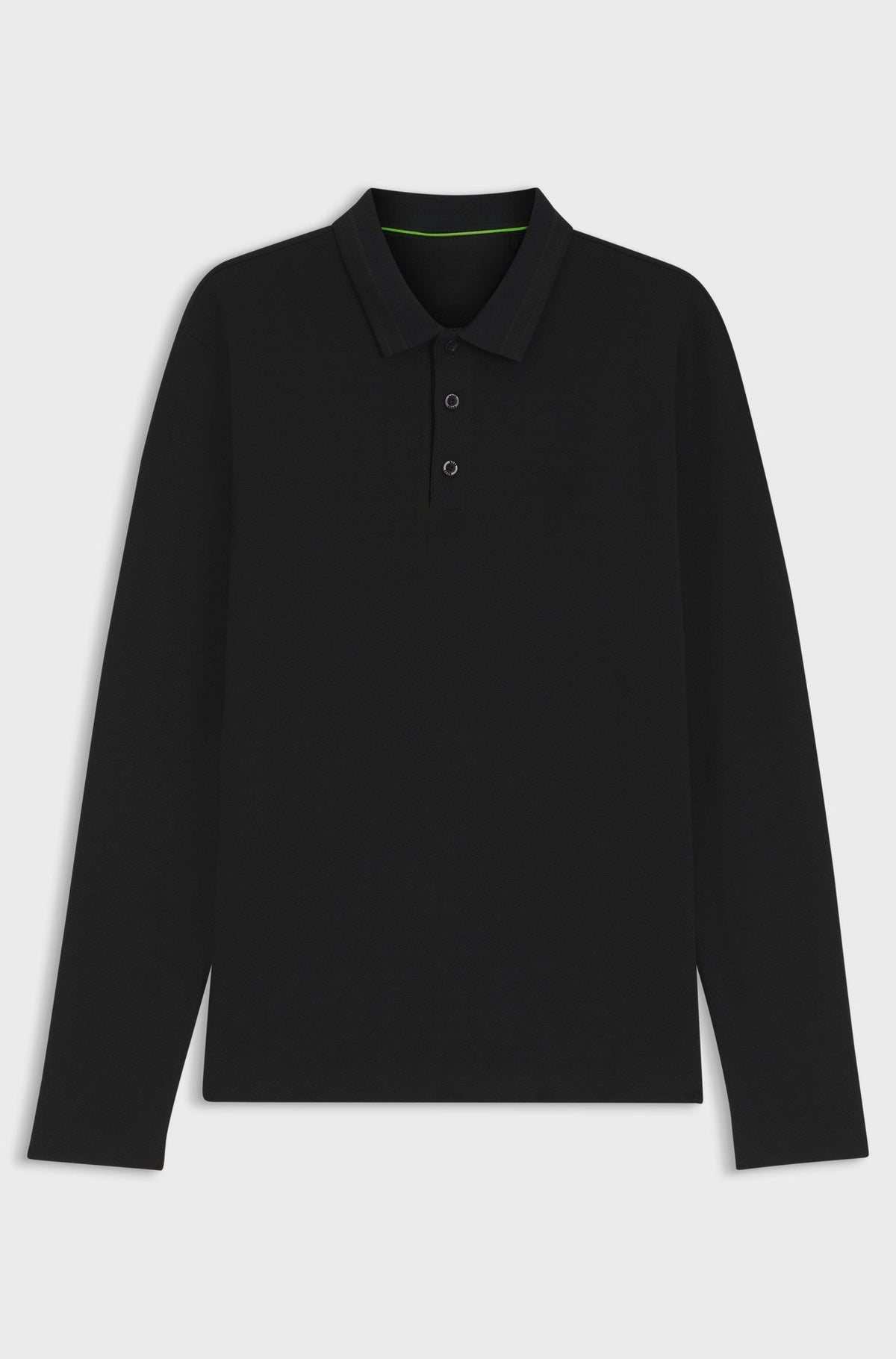 Long-sleeved cotton piqué polo shirt - Black