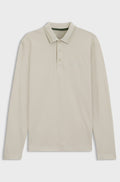 Long-sleeved cotton piqué polo shirt - Light Beige