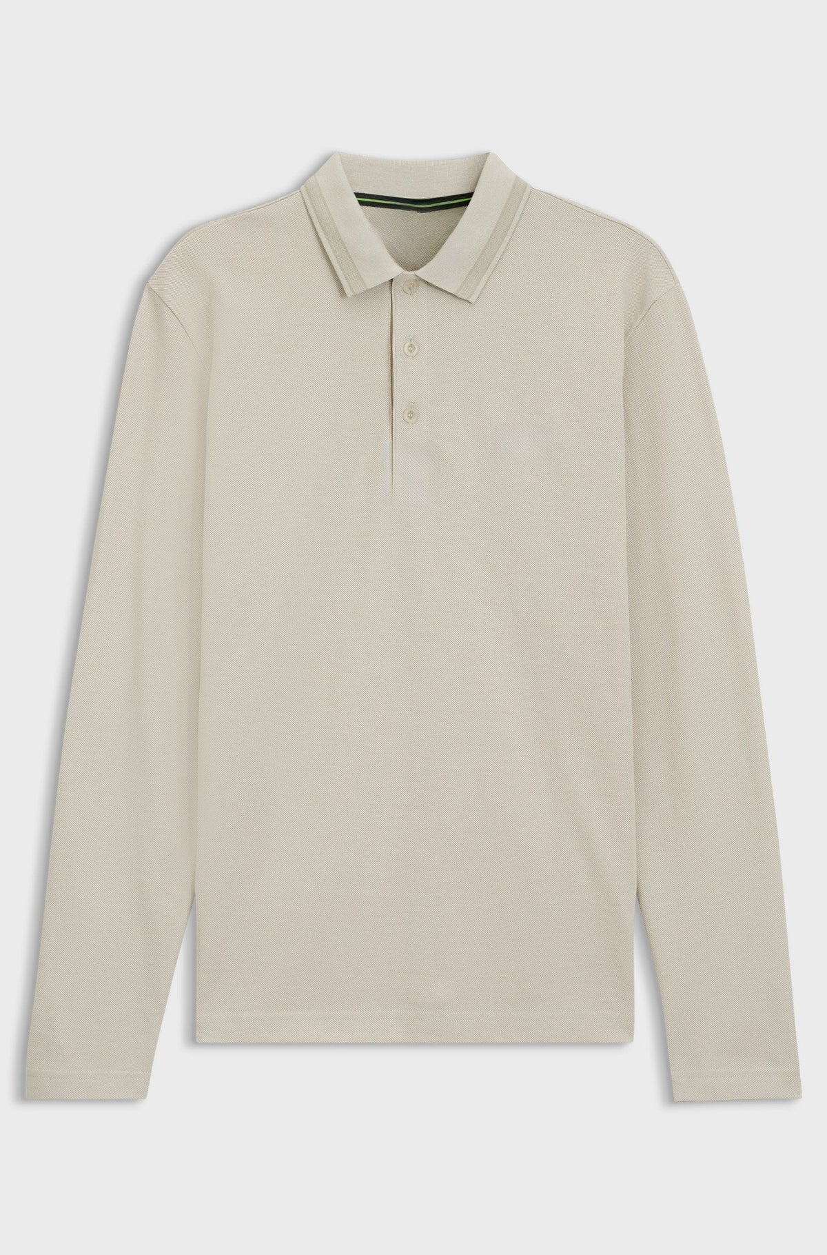 Long-sleeved cotton piqué polo shirt - Light Beige