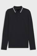 Long-sleeved cotton piqué polo shirt - Dark Blue