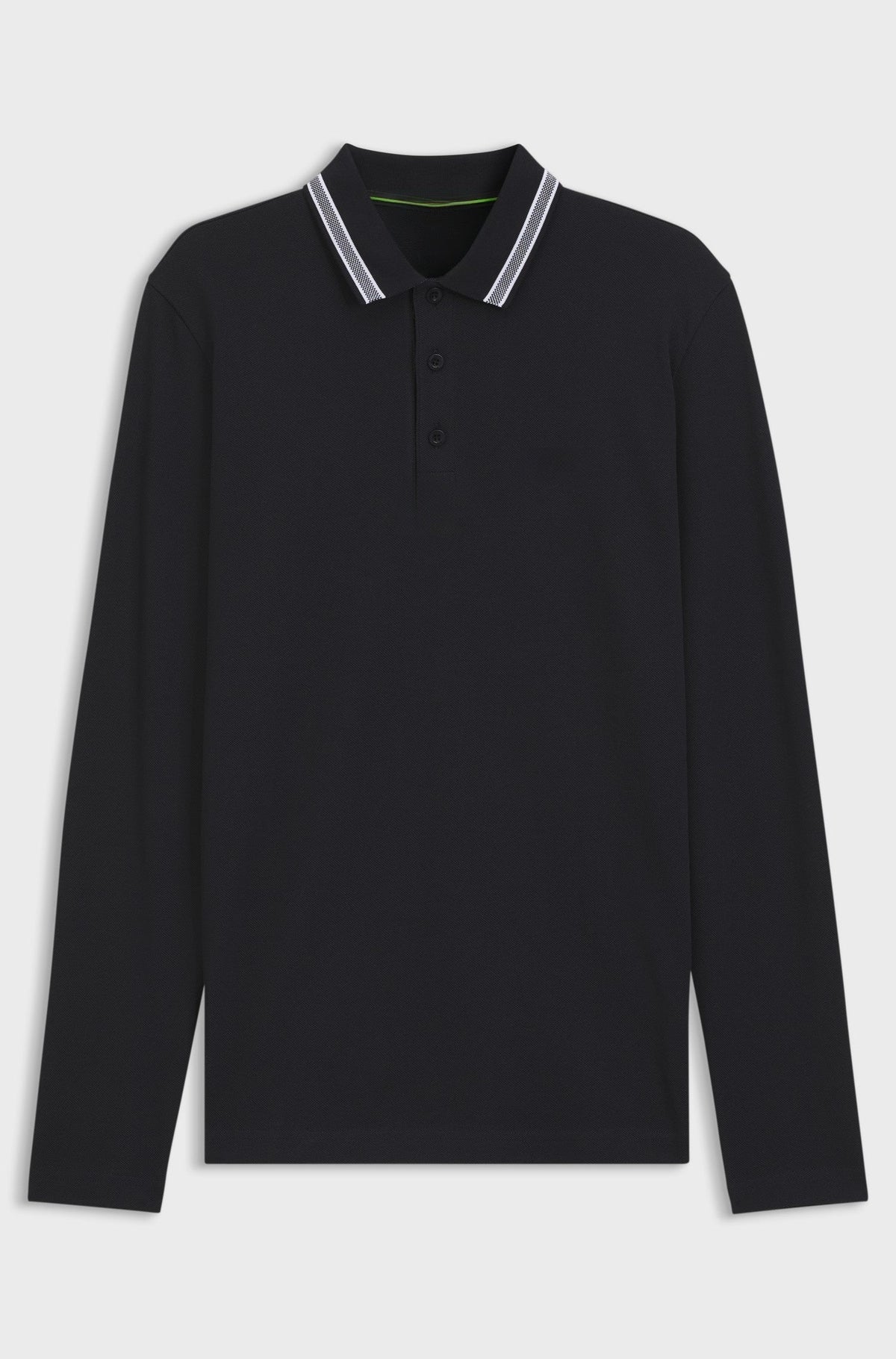 Long-sleeved cotton piqué polo shirt - Dark Blue