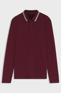 Long-sleeved cotton piqué polo shirt - Dark Red