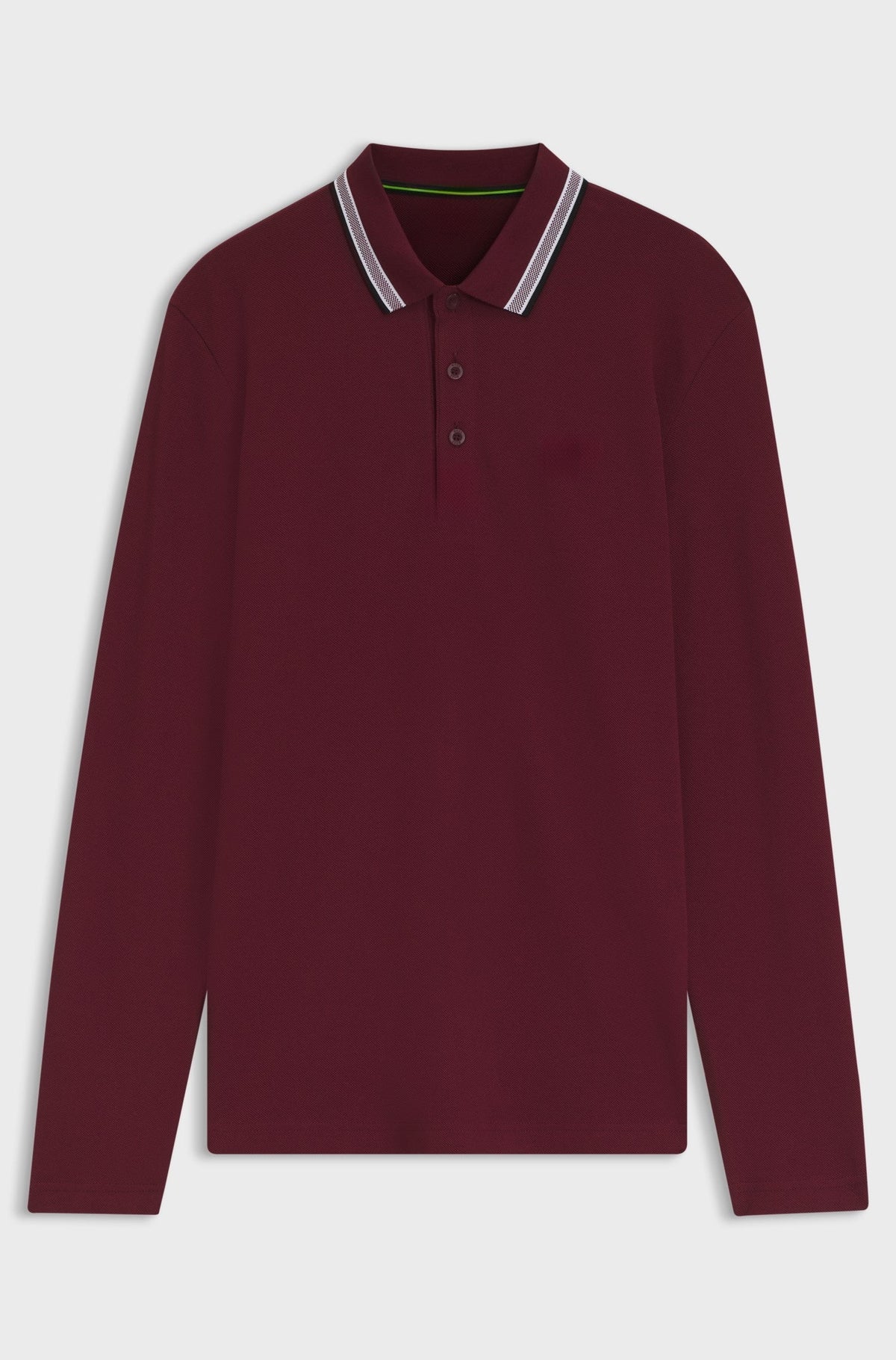 Long-sleeved cotton piqué polo shirt - Dark Red