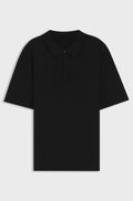 Knit polo with covered placket - Black