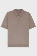Knit polo with covered placket - Light Brown