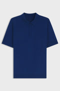 Knit polo with covered placket - Blue