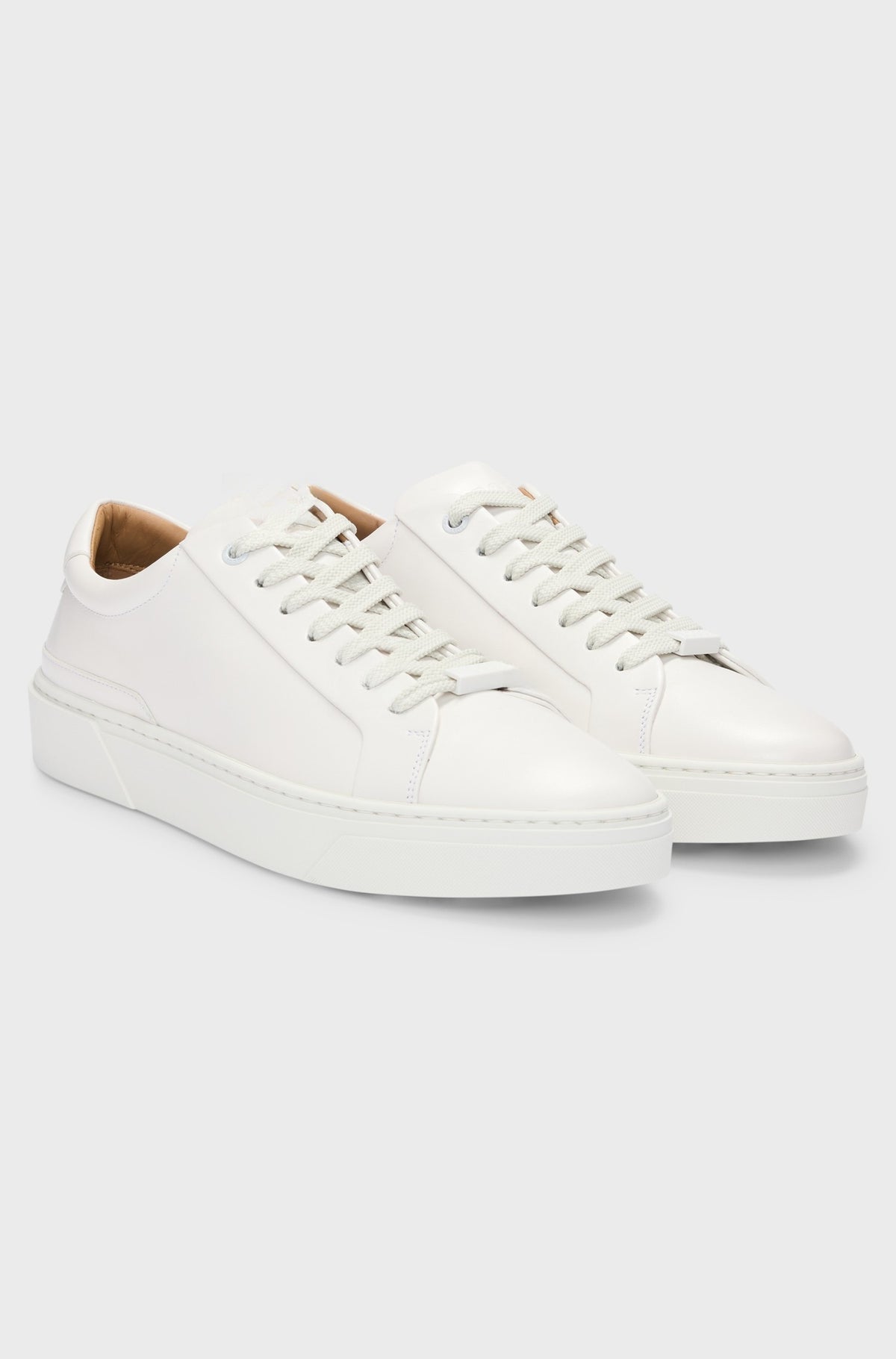 Italian-made lace-up leather trainers - Natural