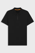 Stretch-cotton slim-fit polo shirt with logo patch - Black