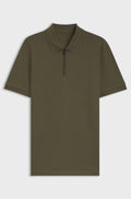 Stretch-cotton slim-fit polo shirt with logo patch - Olive