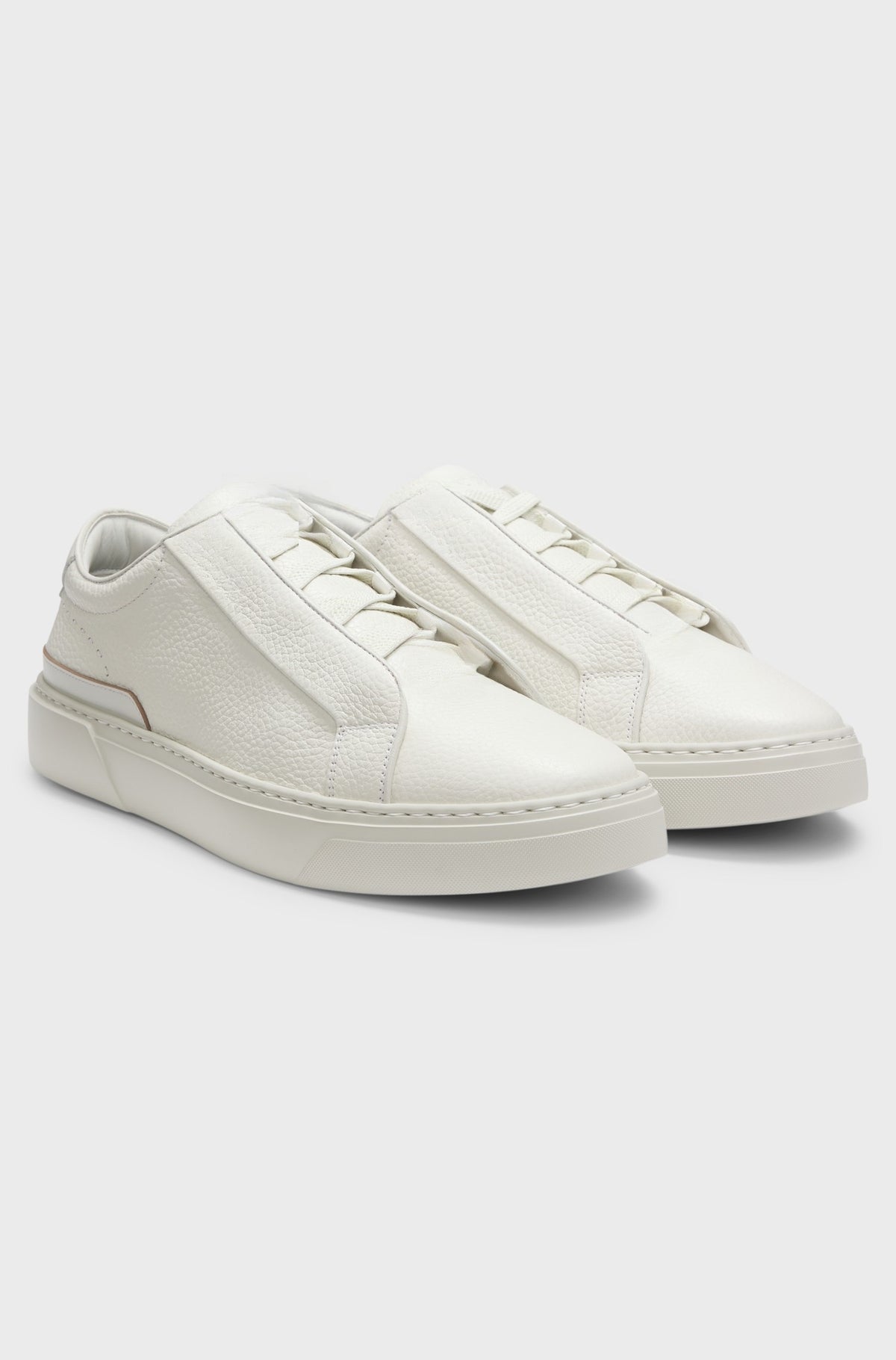 Italian-made low-top sneakers with hidden lacing - Natural