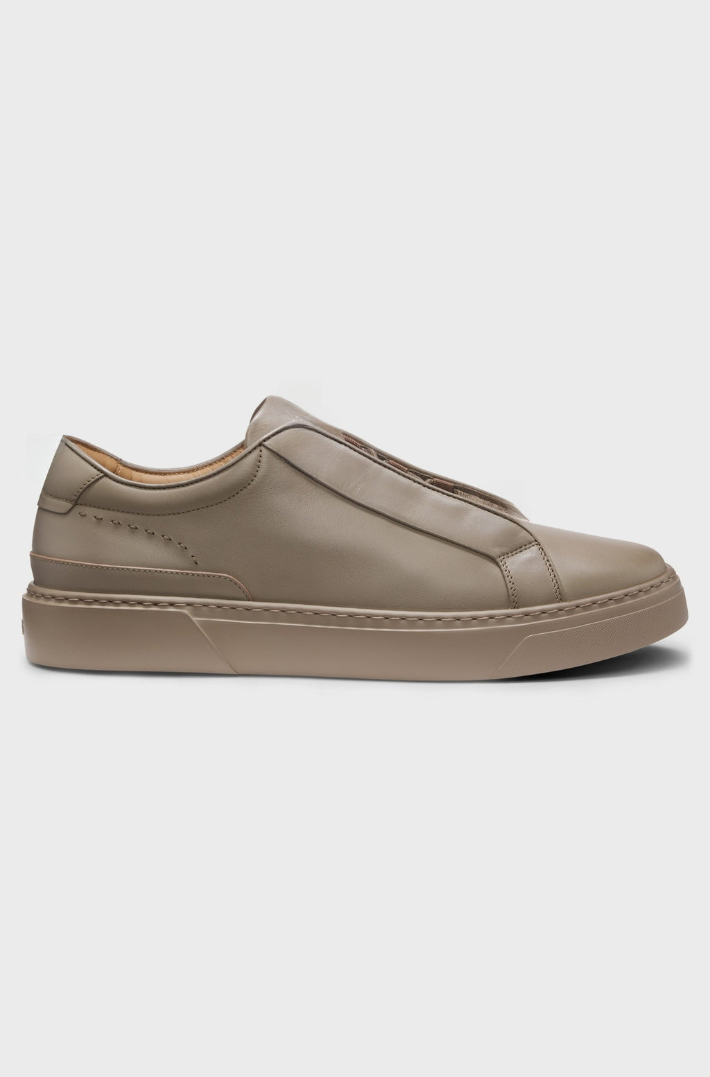 Italian-made brushed leather trainers with elastic laces - Light Brown