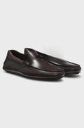 Soft nappa-leather slip-on driver shoes with metal trim - Dark Brown