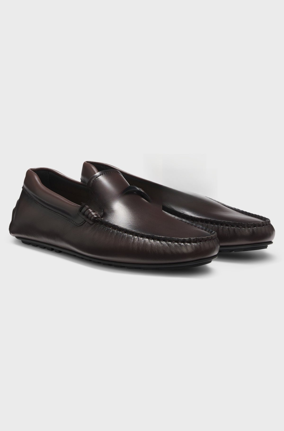 Soft nappa-leather slip-on driver shoes with metal trim - Dark Brown